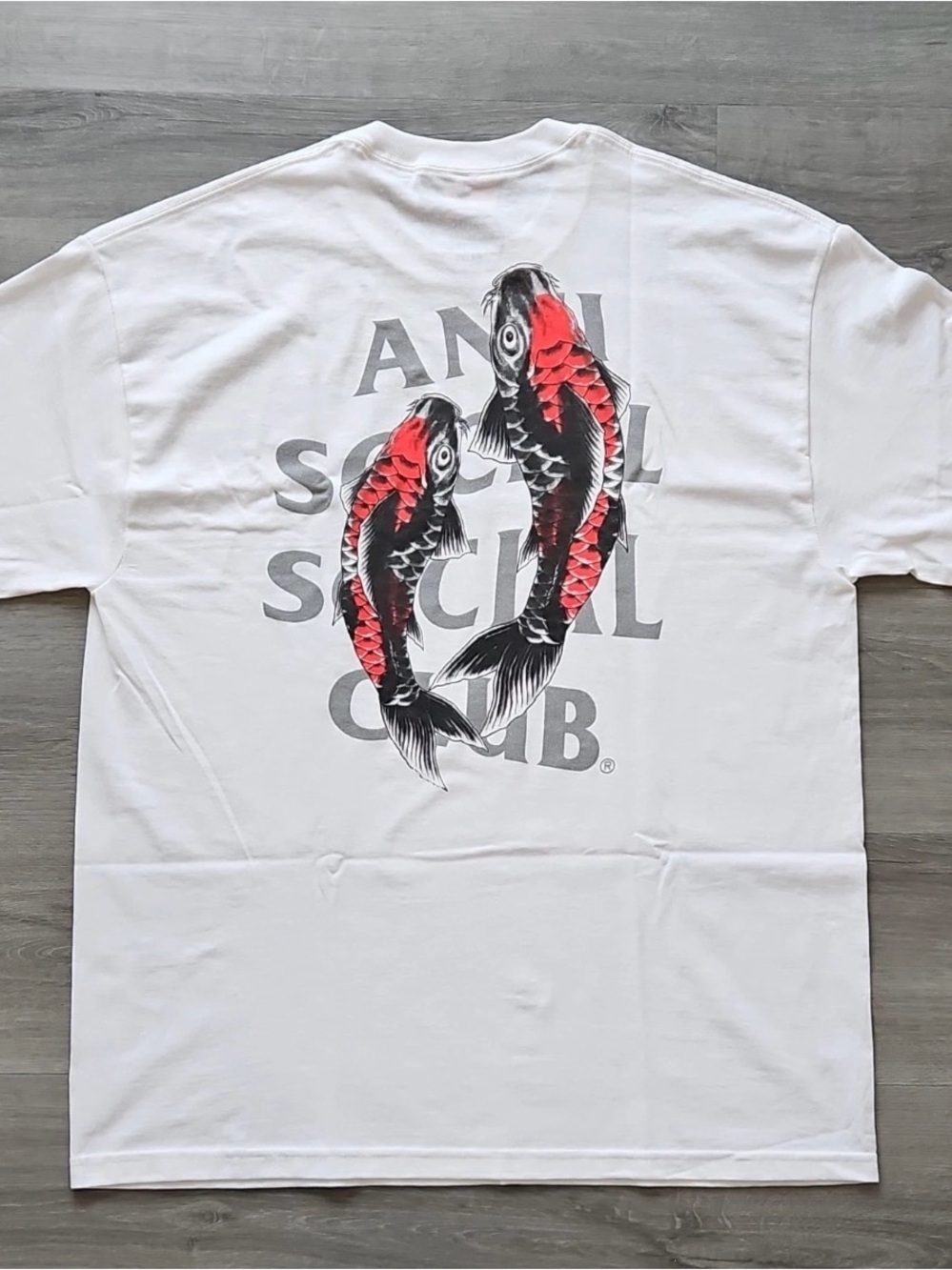 Anti Social Social Club Koi Fish Reflective Men's White Cotton Tee Size L New